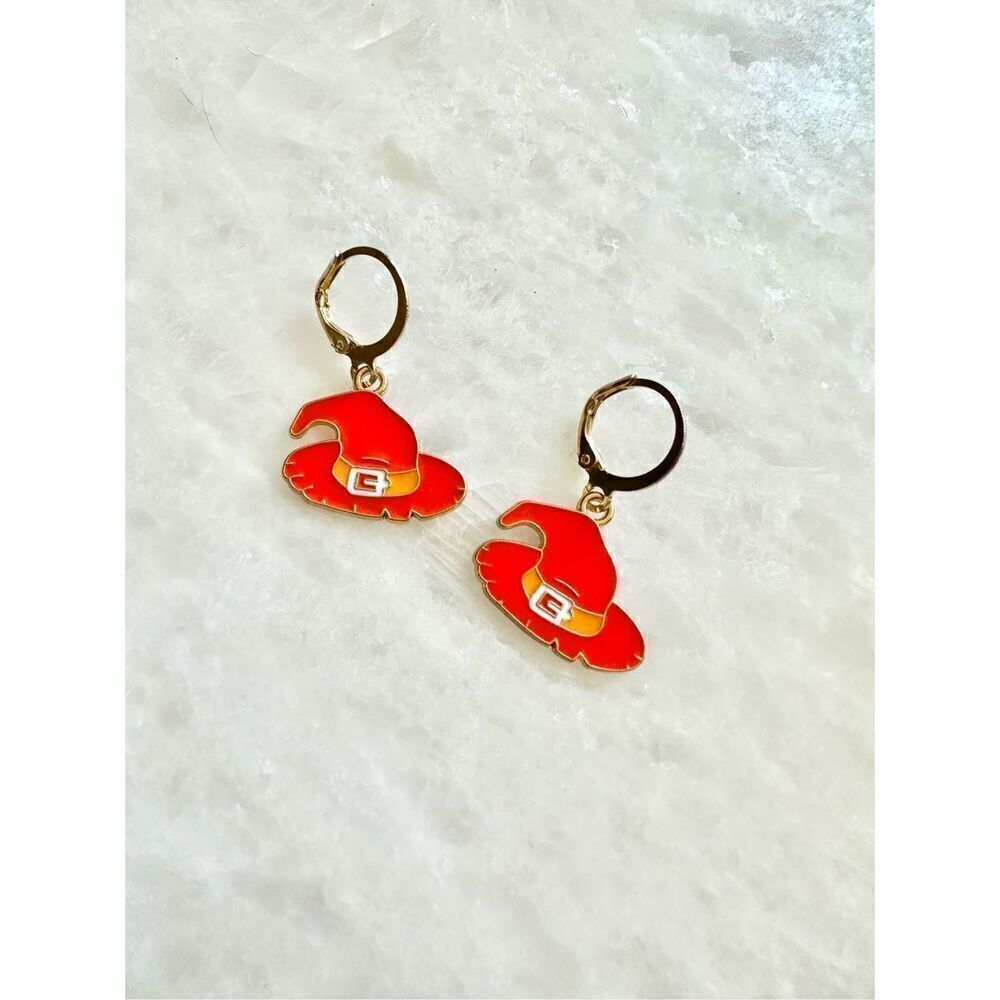 Orange witches Halloween hat dangle earrings